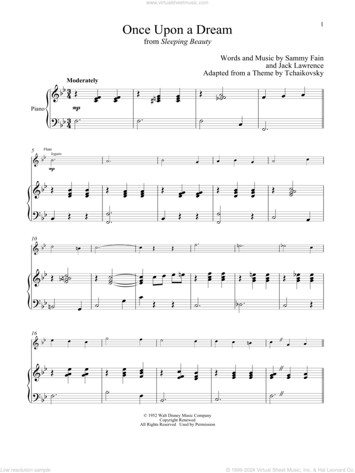 Once Upon A Dream (from Sleeping Beauty) sheet music for flute and piano by Sammy Fain, Jack Lawrence and Sammy Fain & Jack Lawrence, intermediate skill level