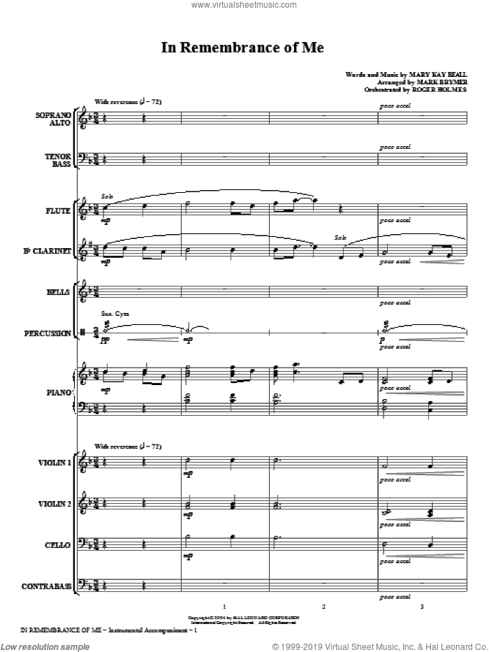 In Remembrance Of Me (COMPLETE) sheet music for orchestra/band (chamber ensemble) by Mark Brymer and Mary Kay Beall, intermediate skill level
