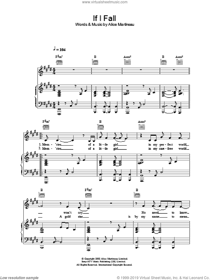 If I Fall sheet music for voice, piano or guitar by Alice Martineau, intermediate skill level