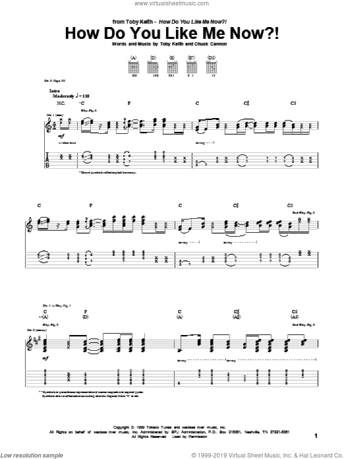 How Do You Like Me Now?! sheet music for guitar (tablature) by Toby Keith and Chuck Cannon, intermediate skill level