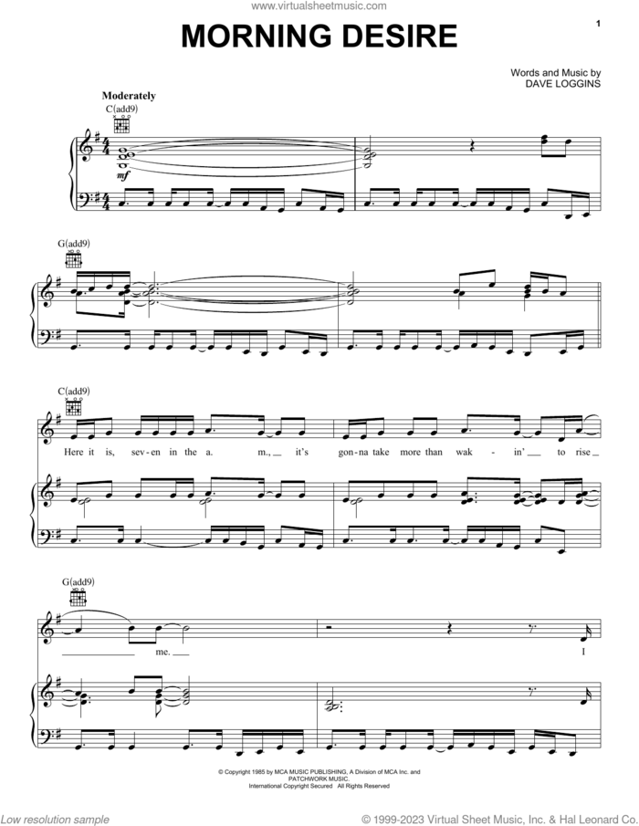 Morning Desire sheet music for voice, piano or guitar by Kenny Rogers and Dave Loggins, intermediate skill level