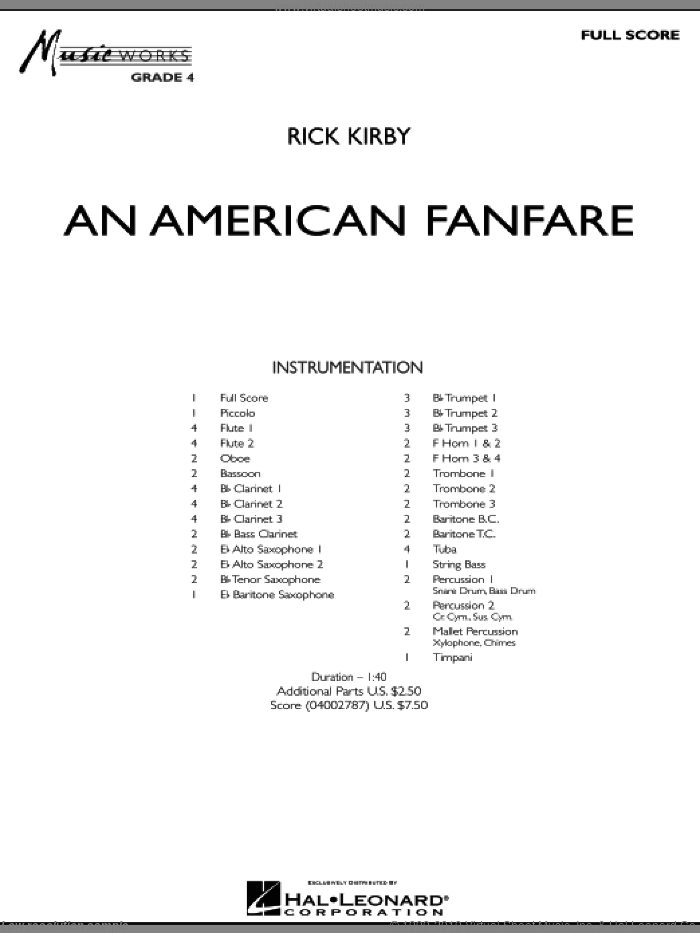 An American Fanfare (COMPLETE) sheet music for concert band by Rick Kirby, intermediate skill level