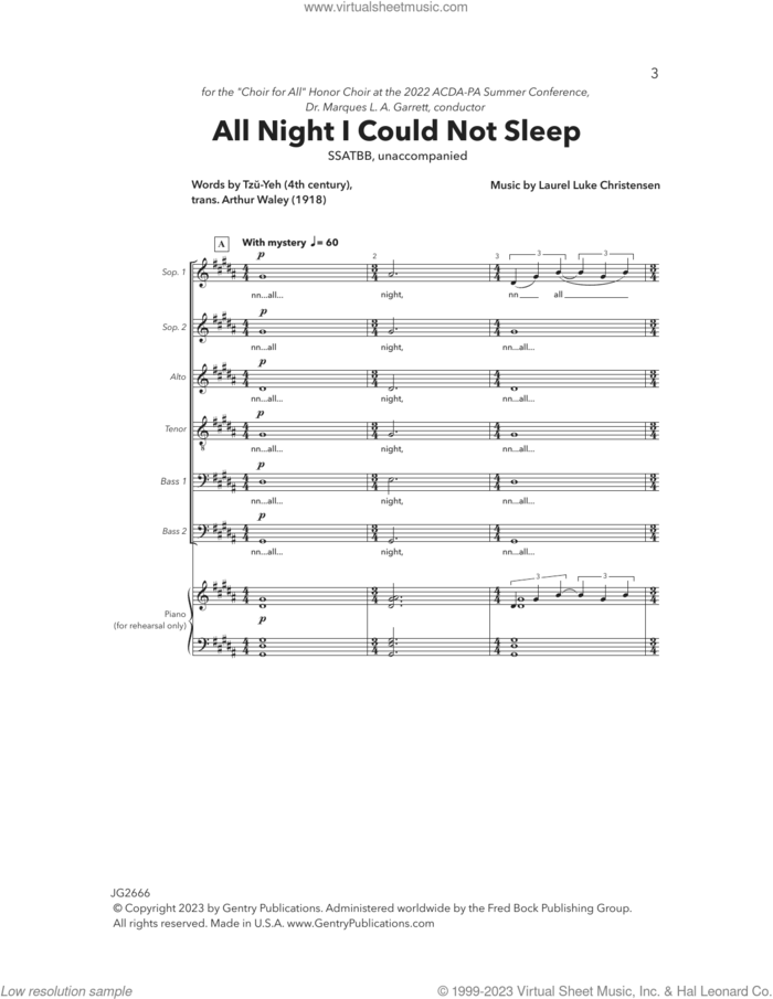 All Night I Could Not Sleep sheet music for choir (SATB: soprano, alto, tenor, bass) by Laurel Luke Christensen and Tzu-Yeh, intermediate skill level