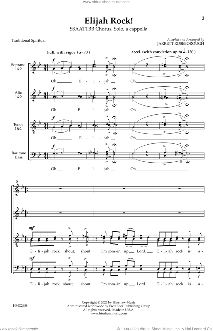 Elijah Rock! sheet music for choir (SATB: soprano, alto, tenor, bass) by Jarrett Roseborough and Miscellaneous, intermediate skill level