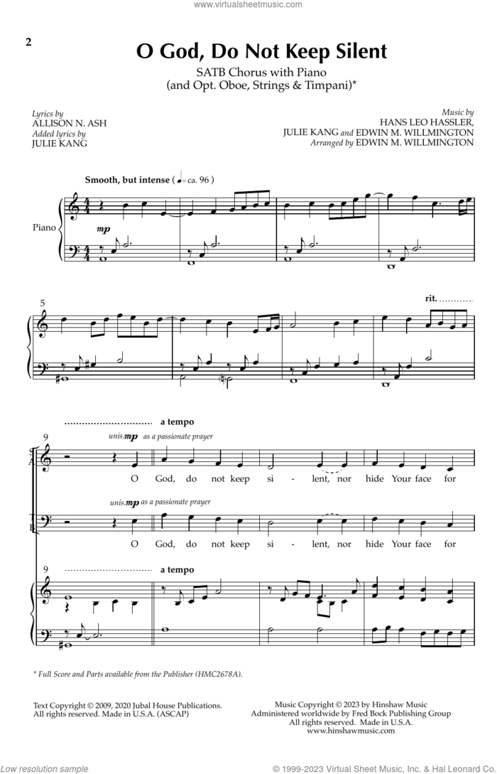 O God, Do Not Keep Silent sheet music for choir (SATB: soprano, alto, tenor, bass) by Edwin M. Willmington, Allison N. Ash, Hans Leo Hassler and Julie Kang, intermediate skill level