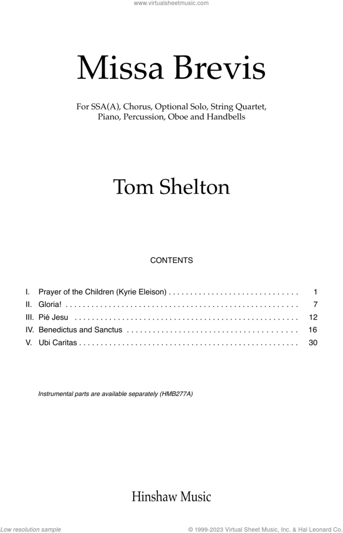 Missa Brevis sheet music for choir (SSA: soprano, alto) by Tom Shelton, intermediate skill level