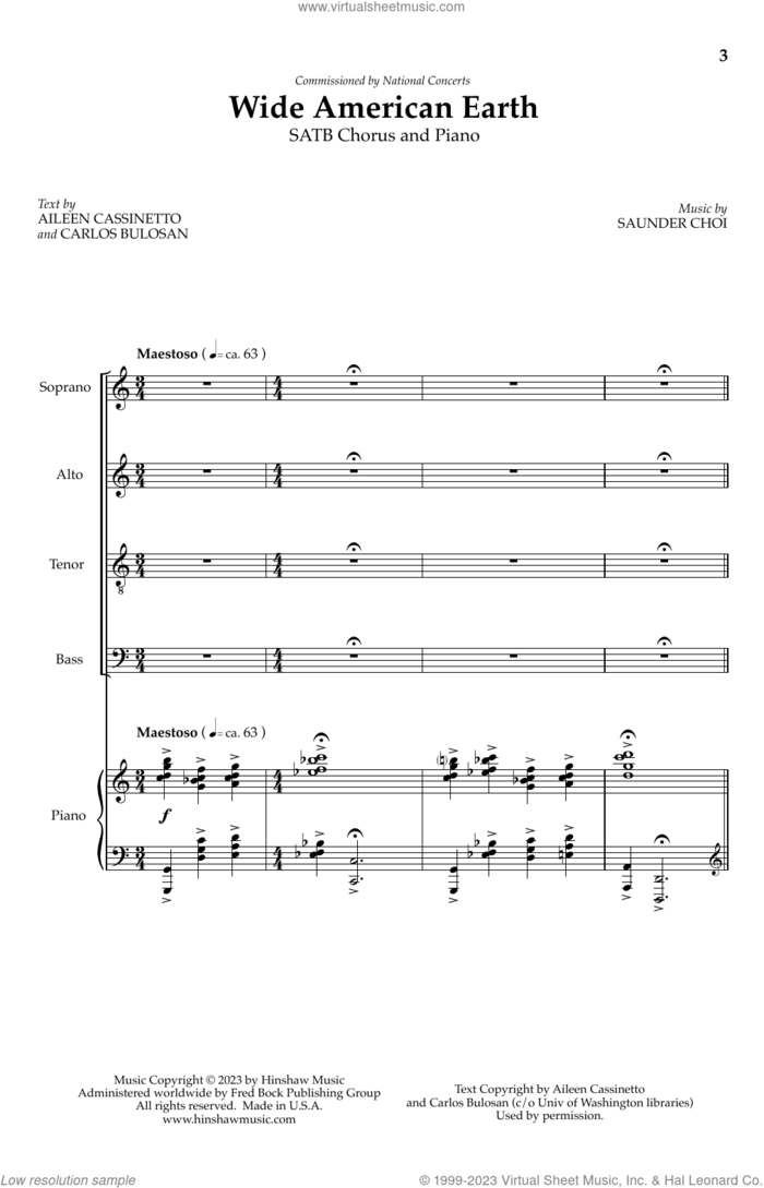 Wide American Earth sheet music for choir (SATB: soprano, alto, tenor, bass) by Saunder Choi, intermediate skill level