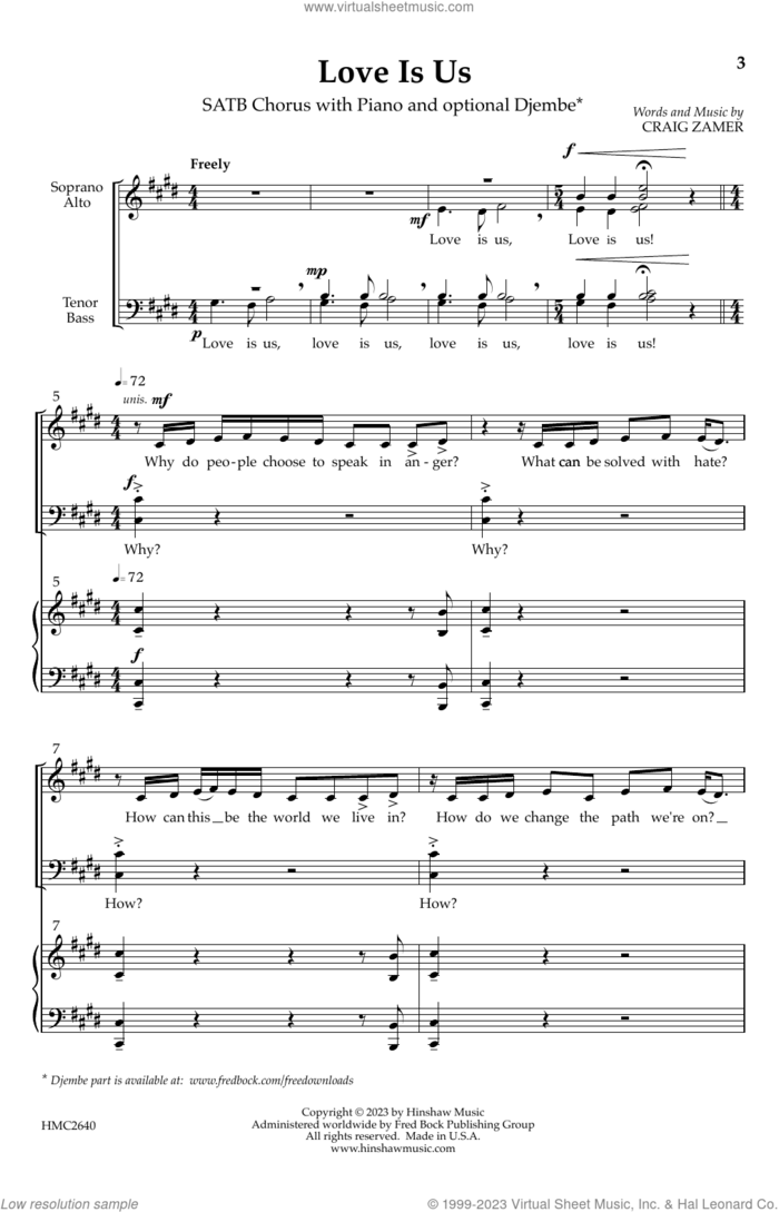 Love Is Us sheet music for choir (SATB: soprano, alto, tenor, bass) by Craig Zamer, intermediate skill level