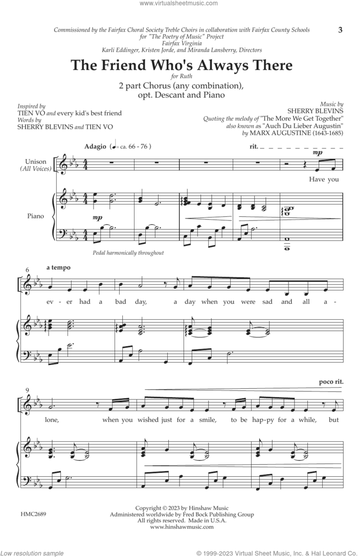The Friend Who's Always There sheet music for choir (2-Part) by Sherry Blevins, intermediate duet