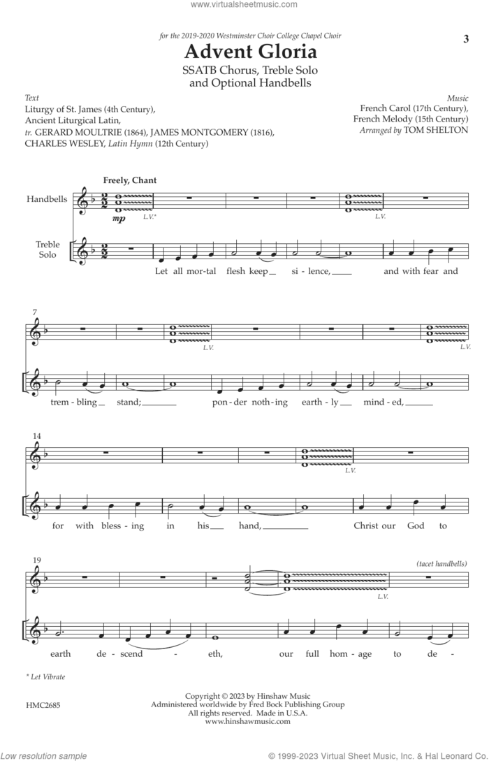 Advent Gloria sheet music for choir (SATB: soprano, alto, tenor, bass) by Tom Shelton, intermediate skill level