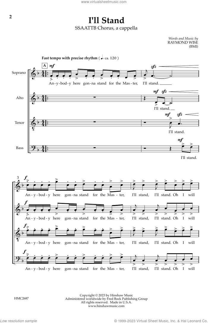 I'll Stand sheet music for choir (SATB: soprano, alto, tenor, bass) by Raymond Wise, intermediate skill level