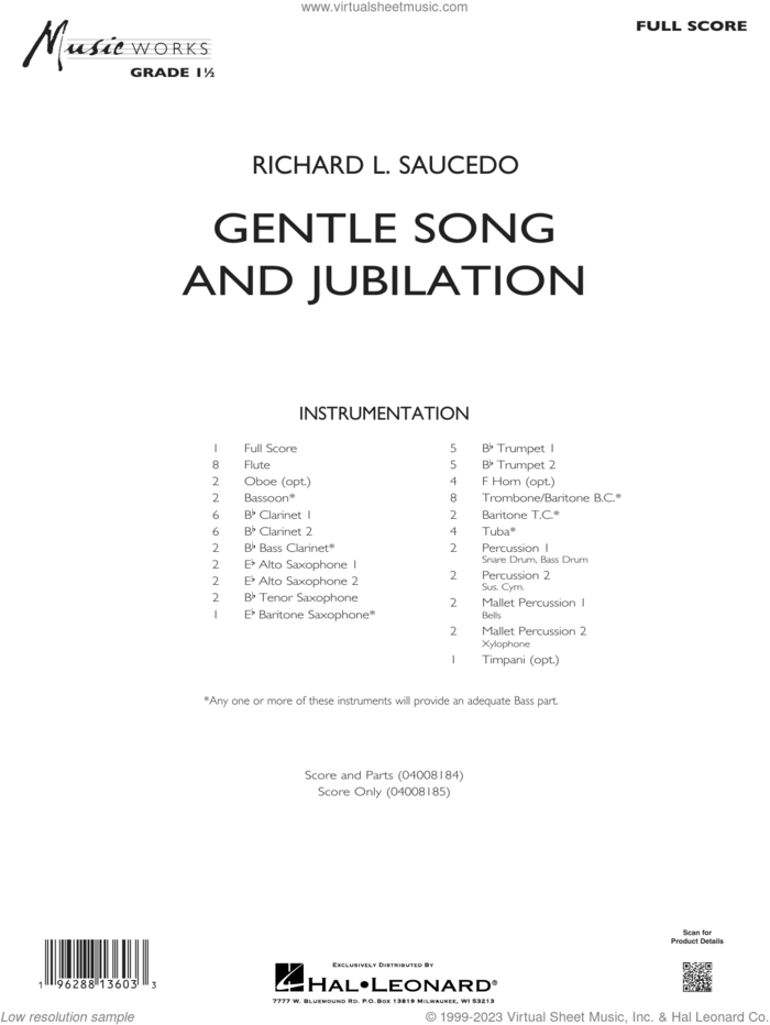 Gentle Song And Jubilation (COMPLETE) sheet music for concert band by Richard L. Saucedo, intermediate skill level
