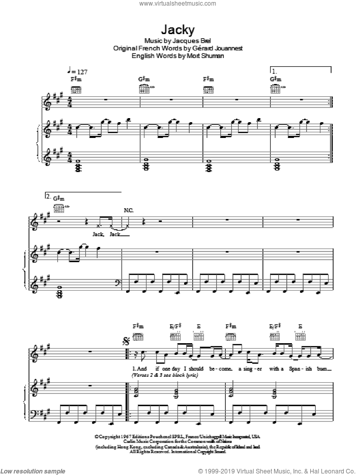 Jacky sheet music for voice, piano or guitar by Marc Almond, intermediate skill level