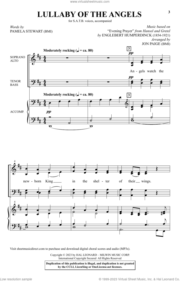 Lullaby Of The Angels (arr. Jon Paige) sheet music for choir (SATB: soprano, alto, tenor, bass) by Engelbert Humperdinck, Jon Paige and Pamela Stewart, intermediate skill level