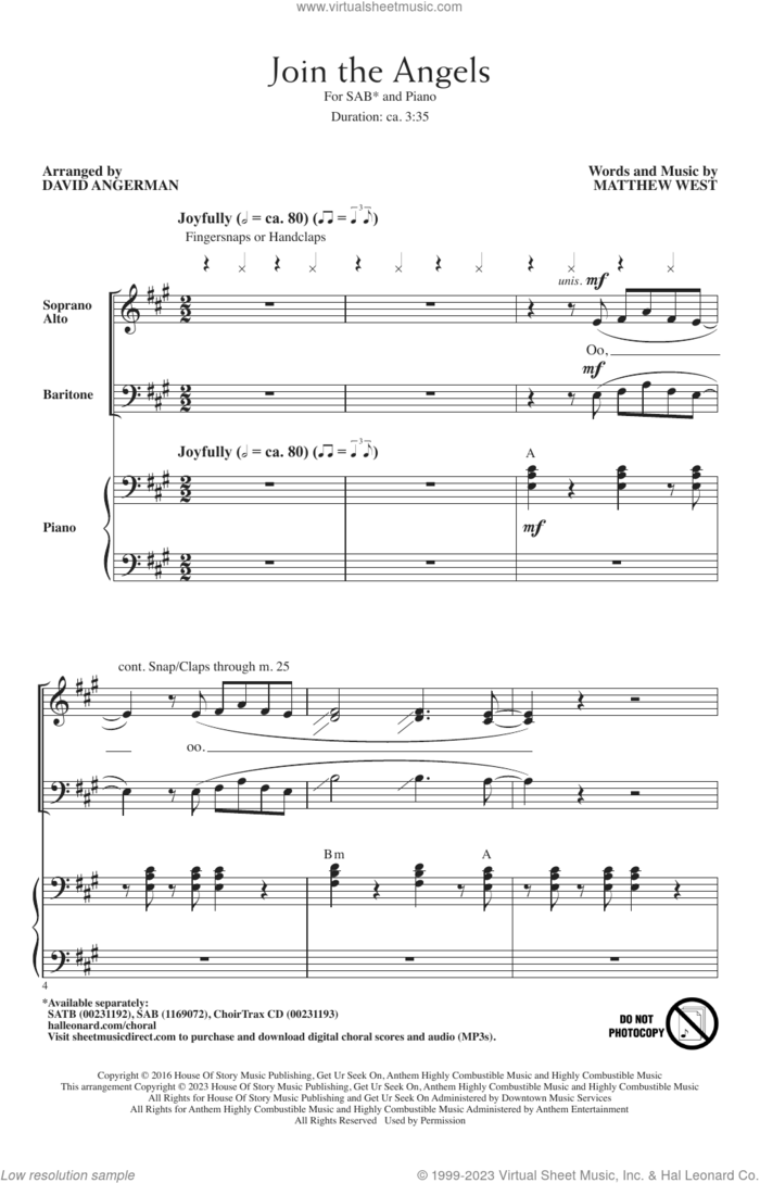 Join The Angels (arr. David Angerman) sheet music for choir (SAB: soprano, alto, bass) by Matthew West and David Angerman, intermediate skill level