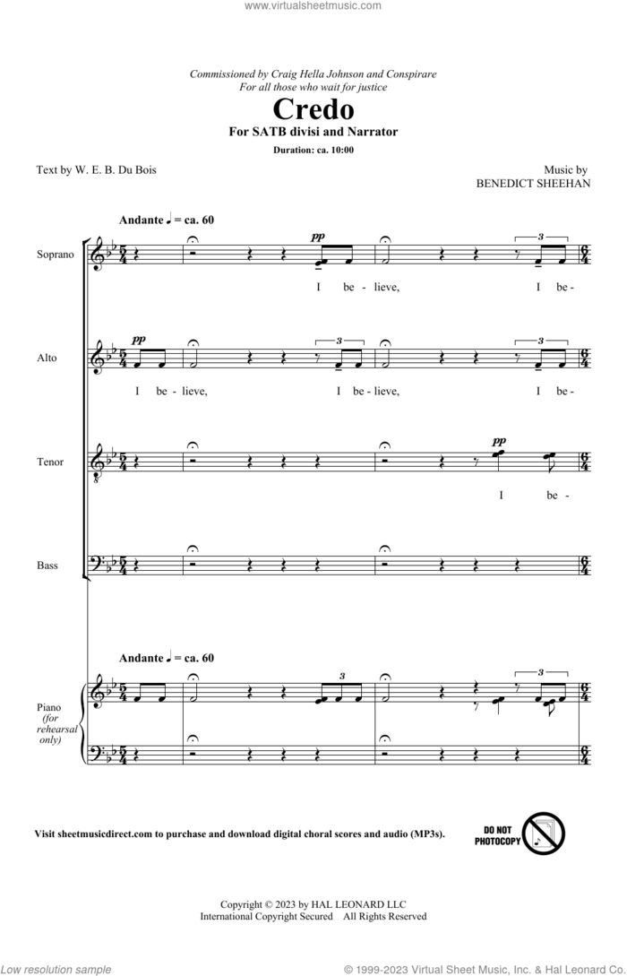 Credo sheet music for choir (SATB Divisi) by Benedict Sheehan and Nicean Creed, intermediate skill level
