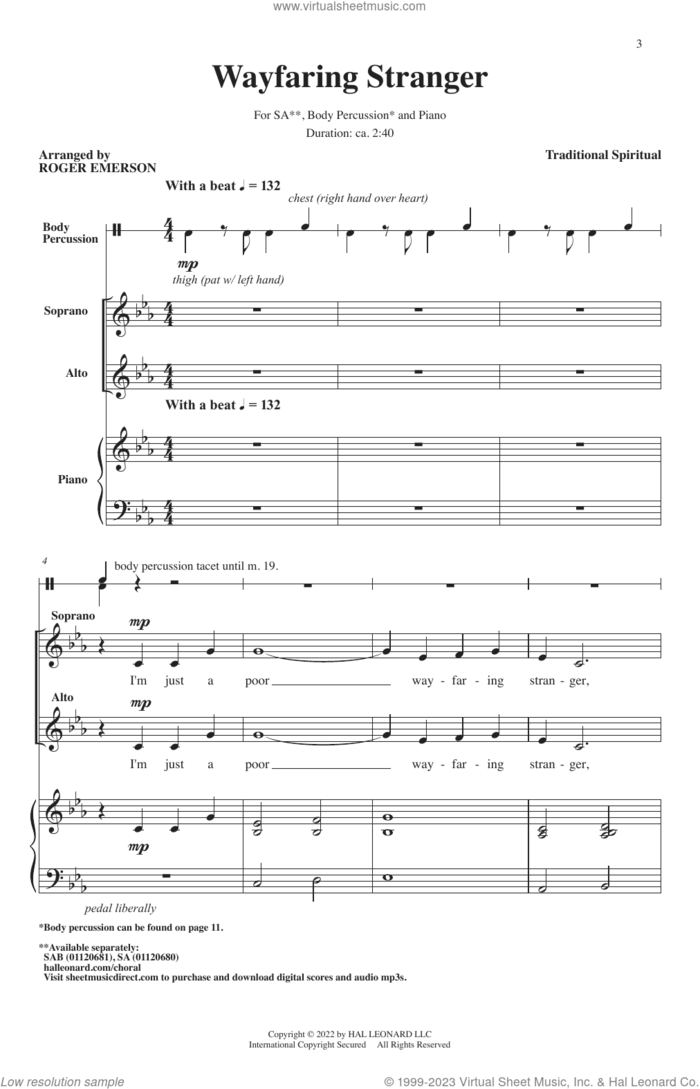Wayfaring Stranger (arr. Roger Emerson) sheet music for choir (SA)  and Roger Emerson, intermediate skill level