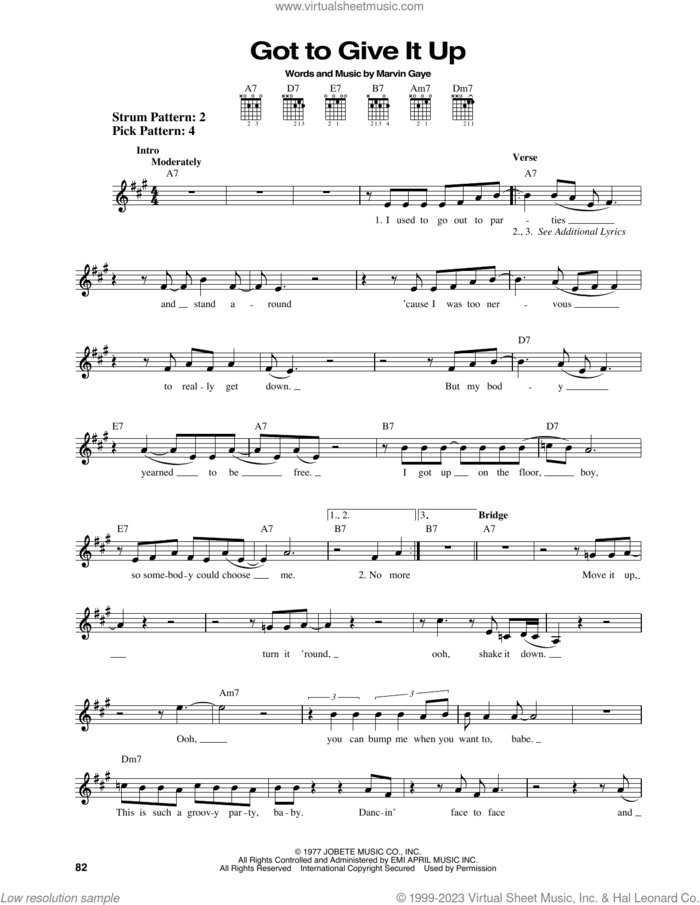 Got To Give It Up sheet music for guitar solo (chords) by Marvin Gaye, easy guitar (chords)