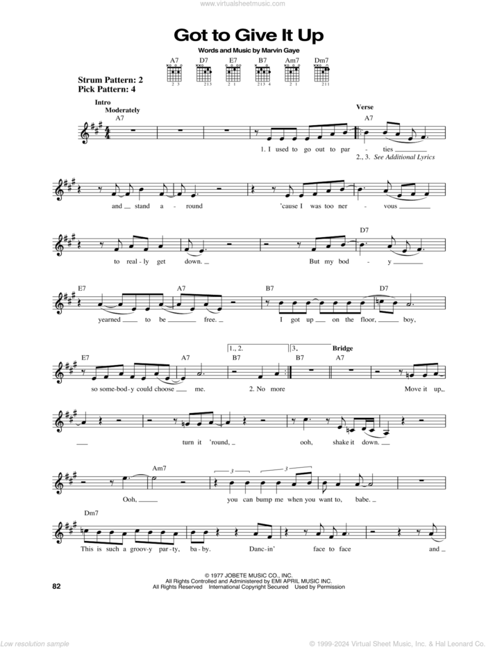 Got To Give It Up sheet music for guitar solo (chords) by Marvin Gaye, easy guitar (chords)