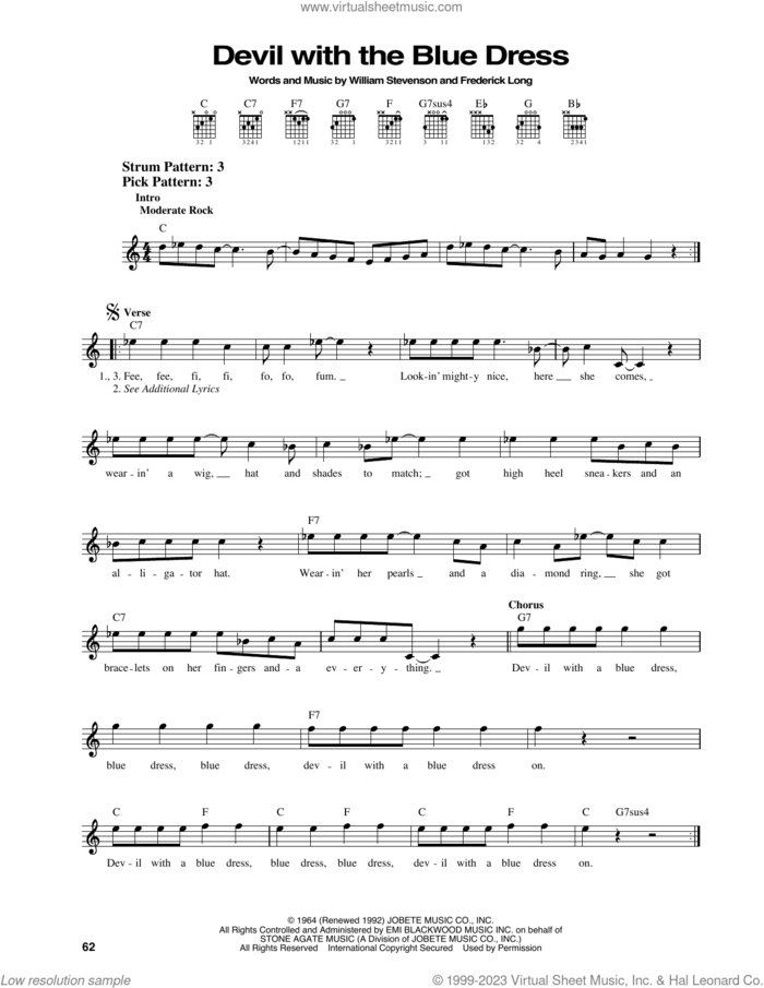 Devil With The Blue Dress sheet music for guitar solo (chords) by Mitch Ryder, Frederick Long and William Stevenson, easy guitar (chords)