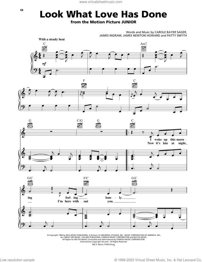 Look What Love Has Done sheet music for voice, piano or guitar by Patty Smyth, Carole Bayer Sager, James Ingram and James Newton Howard, intermediate skill level