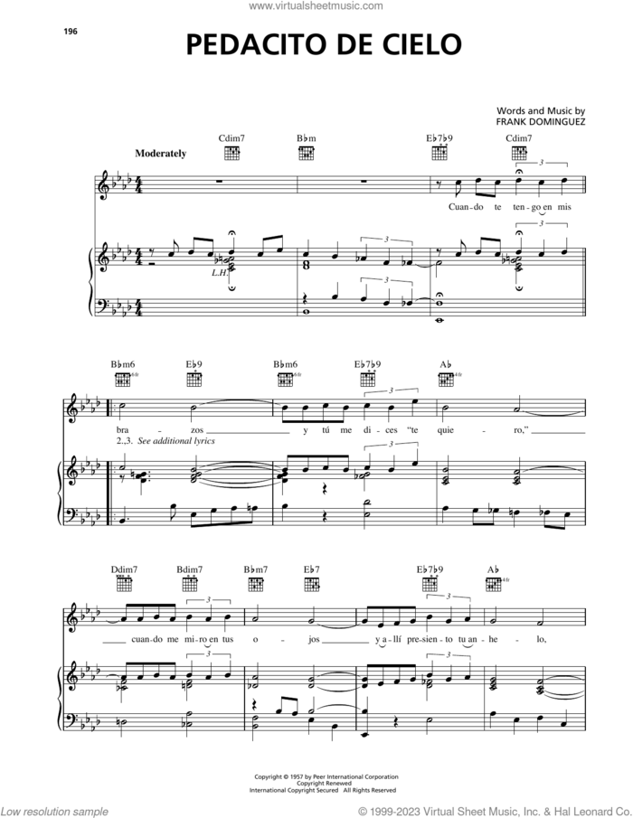 Pedacito De Cielo sheet music for voice, piano or guitar by Frank Dominguez, intermediate skill level