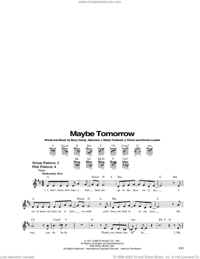 Maybe Tomorrow sheet music for guitar solo (chords) by The Jackson 5, Alphonso J. Mizell, Berry Gordy, Deke Richards and Frederick Perren, easy guitar (chords)
