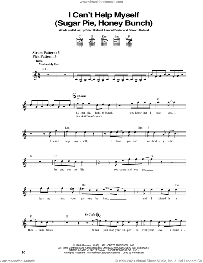 I Can't Help Myself (Sugar Pie, Honey Bunch) sheet music for guitar solo (chords) by The Four Tops, Brian Holland, Edward Holland Jr. and Lamont Dozier, easy guitar (chords)