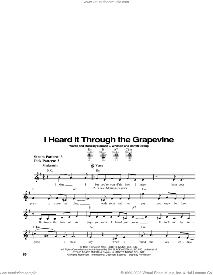 I Heard It Through The Grapevine sheet music for guitar solo (chords) by Gladys Knight & The Pips, Creedence Clearwater Revival, Marvin Gaye, Michael McDonald, Barrett Strong and Norman Whitfield, easy guitar (chords)