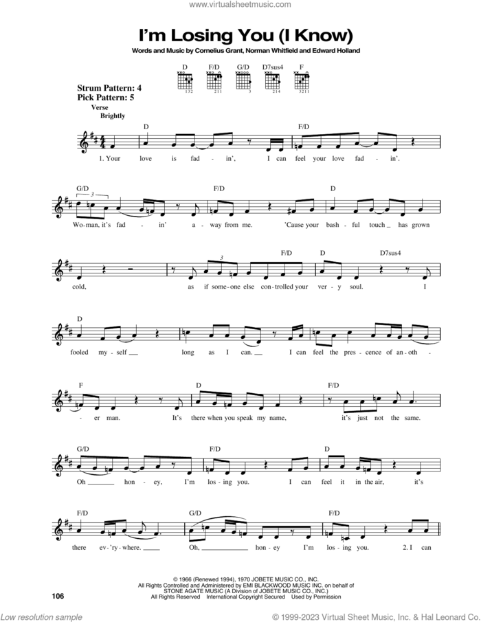 I'm Losing You (I Know) sheet music for guitar solo (chords) by The Temptations, Rare Earth, Rod Stewart with Faces, Cornelius Grant, Eddie Holland and Norman Whitfield, easy guitar (chords)