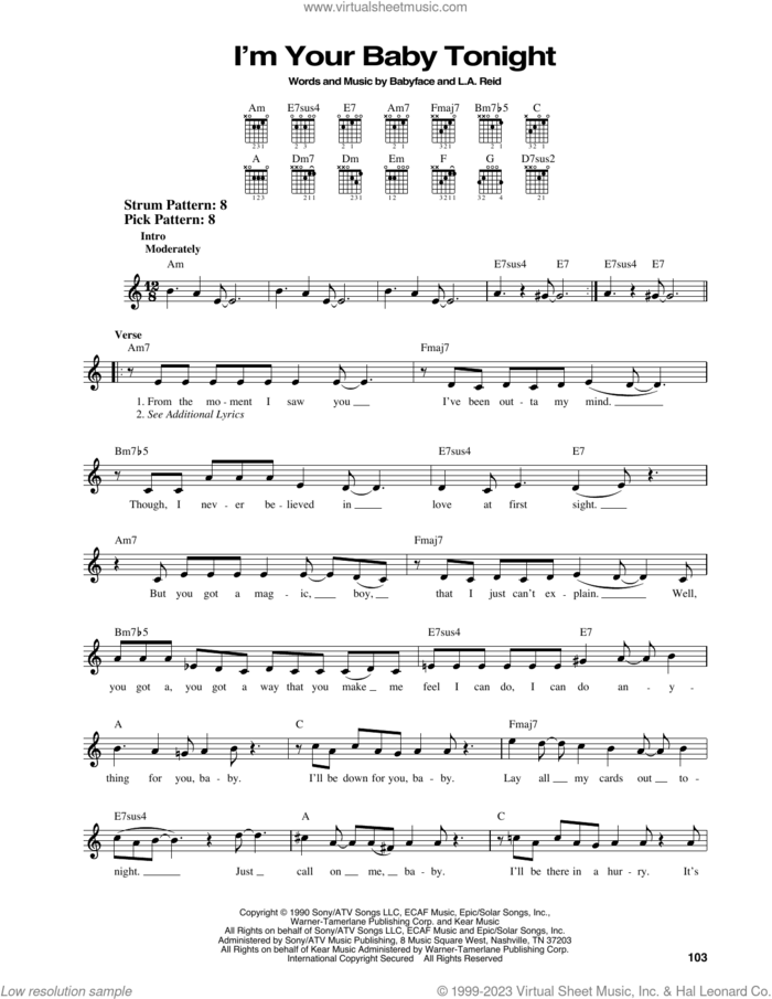 I'm Your Baby Tonight sheet music for guitar solo (chords) by Whitney Houston, Babyface and L.A. Reid, easy guitar (chords)