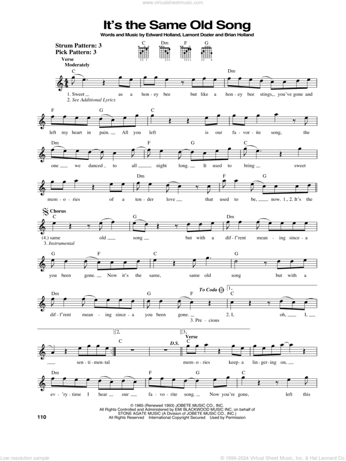 It's The Same Old Song sheet music for guitar solo (chords) by The Four Tops, Brian Holland, Eddie Holland and Lamont Dozier, easy guitar (chords)