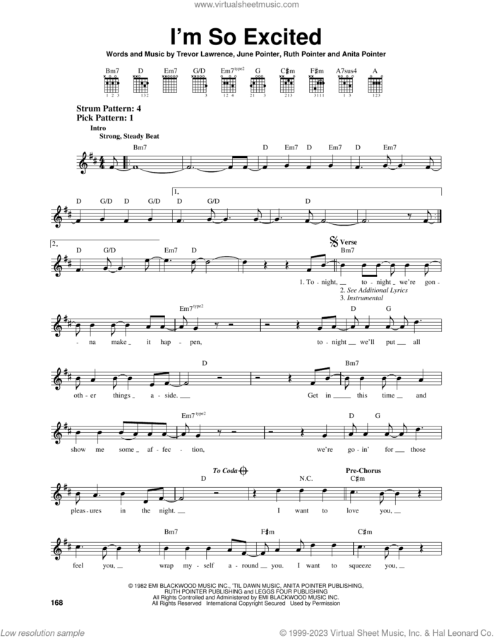I'm So Excited sheet music for guitar solo (chords) by Ruth Pointer, The Pointer Sisters, Anita Pointer, June Pointer and Trevor Lawrence, easy guitar (chords)