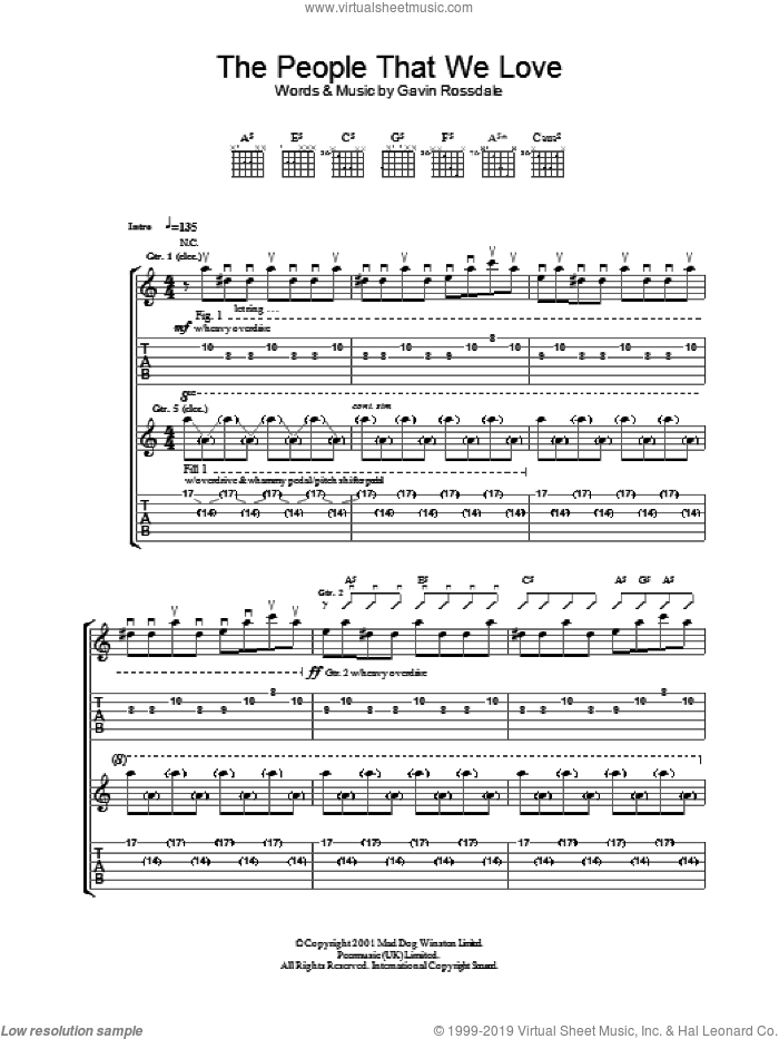 The People That We Love sheet music for guitar (tablature) by Gavin Rossdale, intermediate skill level