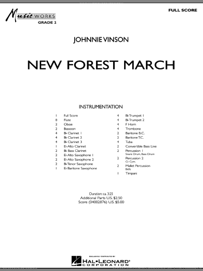New Forest March (COMPLETE) sheet music for concert band by Johnnie Vinson, intermediate skill level