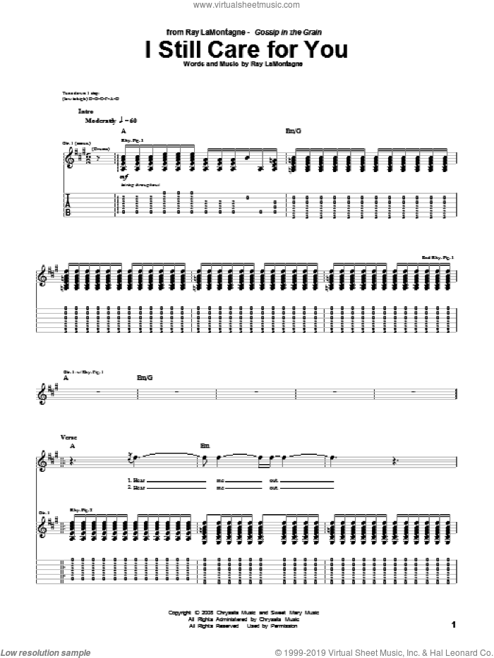 I Still Care For You sheet music for guitar (tablature) by Ray LaMontagne, intermediate skill level