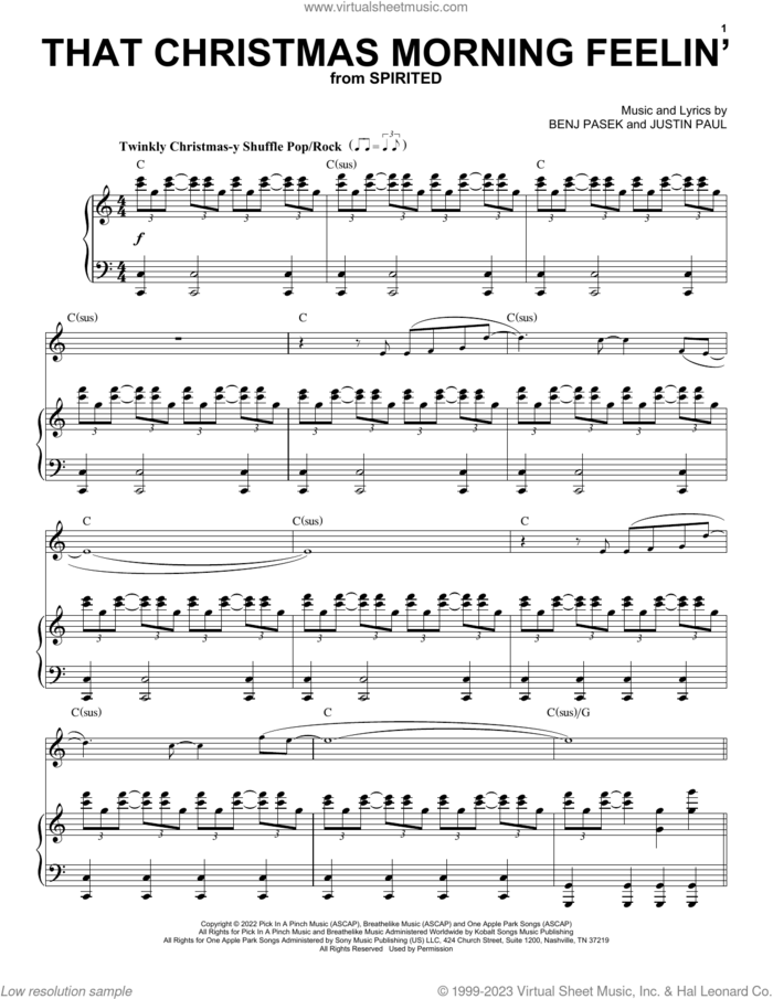 That Christmas Morning Feelin' (from Spirited) sheet music for voice and piano by Pasek & Paul, Benj Pasek and Justin Paul, intermediate skill level
