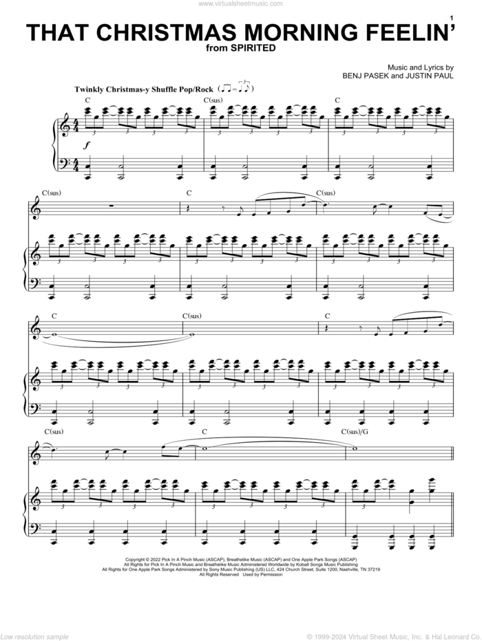 That Christmas Morning Feelin' (from Spirited) sheet music for voice and piano by Pasek & Paul, Benj Pasek and Justin Paul, intermediate skill level