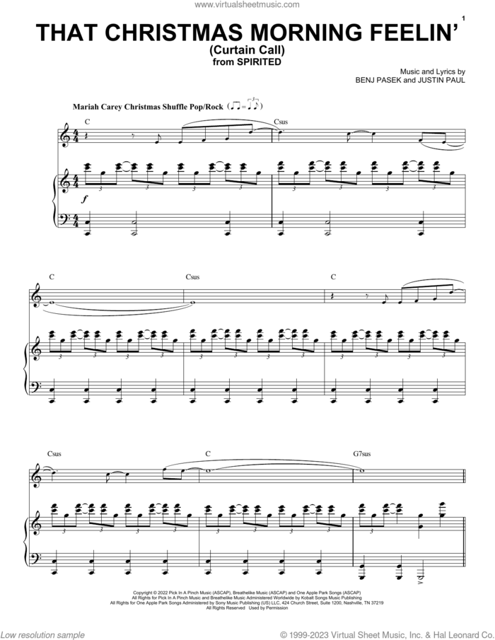 That Christmas Morning Feelin' (Curtain Call) (from Spirited) sheet music for voice and piano by Pasek & Paul, Benj Pasek and Justin Paul, intermediate skill level