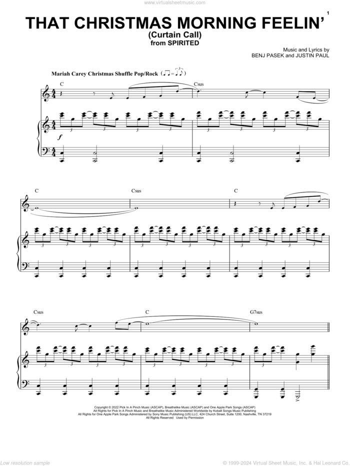 That Christmas Morning Feelin' (Curtain Call) (from Spirited) sheet music for voice and piano by Pasek & Paul, Benj Pasek and Justin Paul, intermediate skill level