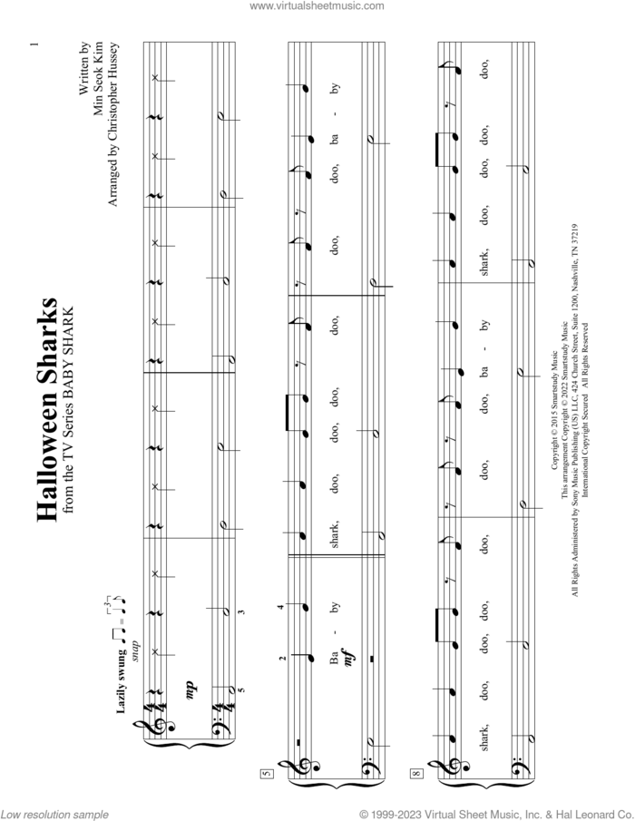 Halloween Sharks (arr. Christopher Hussey) sheet music for piano solo (elementary) by Min Seok Kim and Christopher Hussey, classical score, beginner piano (elementary)