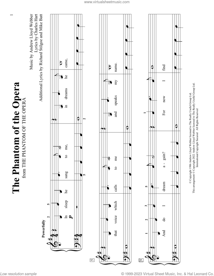 The Phantom Of The Opera (arr. Christopher Hussey) sheet music for piano solo (elementary) by Andrew Lloyd Webber, Christopher Hussey, Charles Hart, Mike Batt and Richard Stilgoe, beginner piano (elementary)
