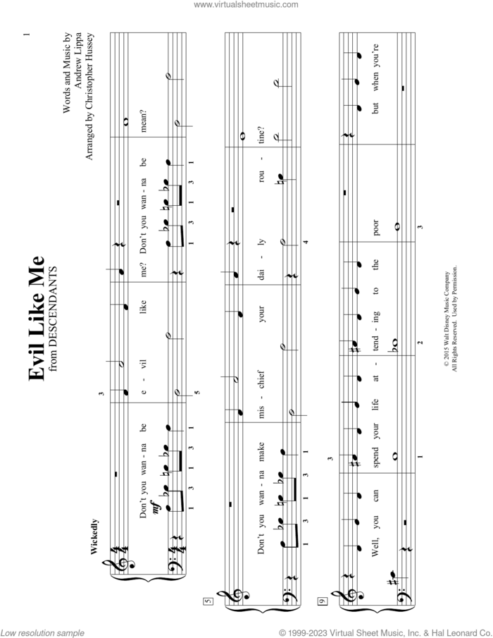 Evil Like Me (arr. Christopher Hussey) sheet music for piano solo (elementary) by Andrew Lippa and Christopher Hussey, beginner piano (elementary)