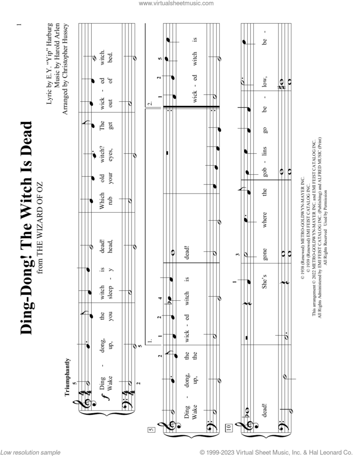 Ding-Dong! The Witch Is Dead (from The Wizard Of Oz) (arr. Christopher Hussey) sheet music for piano solo (elementary) by Harold Arlen, Christopher Hussey and E.Y. Harburg, beginner piano (elementary)
