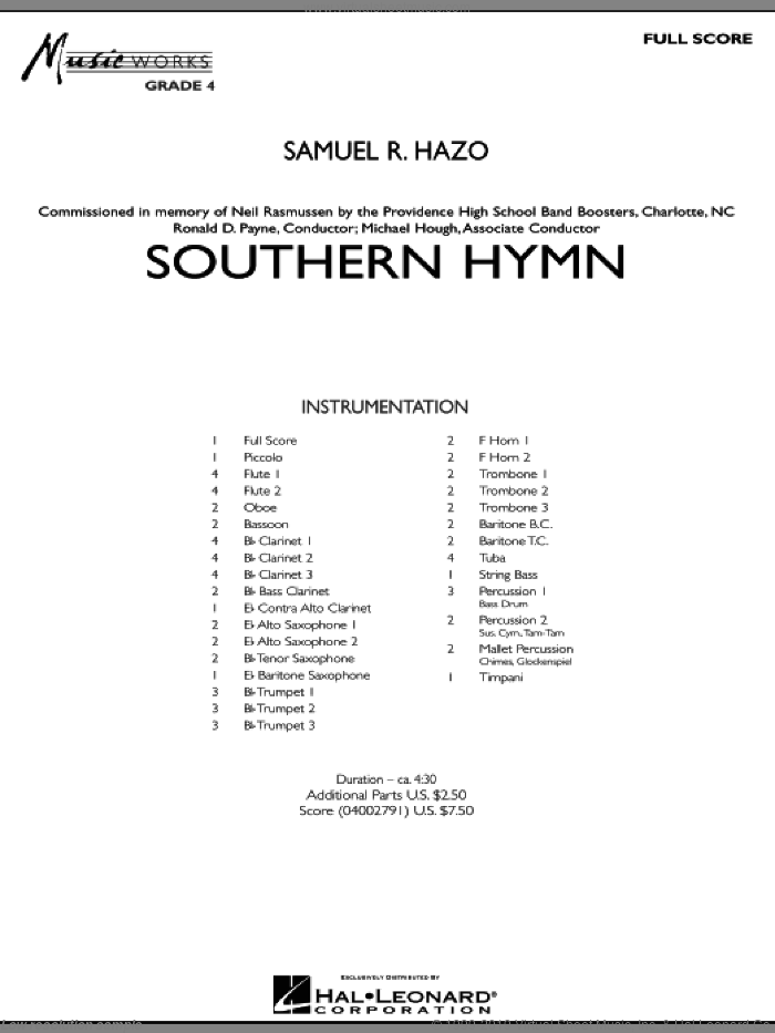 Southern Hymn (COMPLETE) sheet music for concert band by Samuel R. Hazo, intermediate skill level