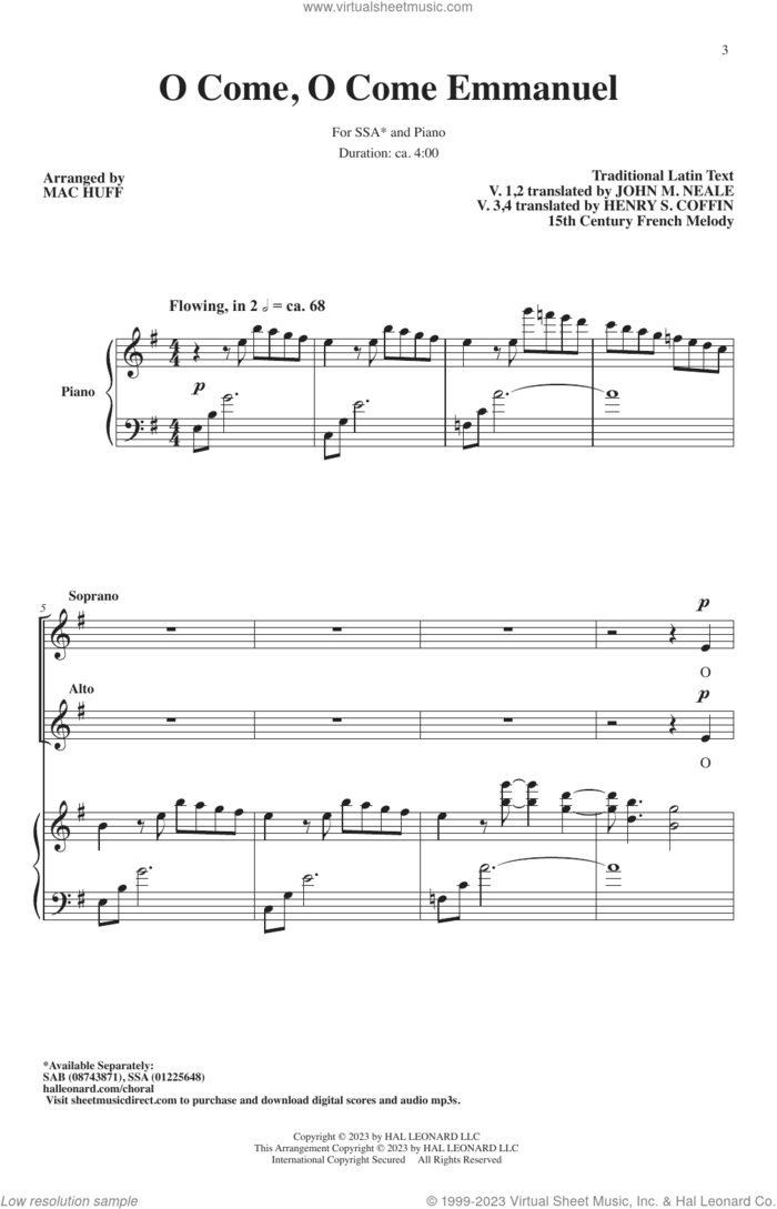 O Come, O Come, Emmanuel (arr. Mac Huff) sheet music for choir (SSA: soprano, alto)  and Mac Huff, intermediate skill level
