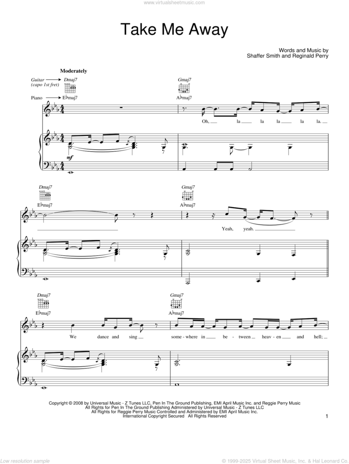 Take Me Away sheet music for voice, piano or guitar by John Legend, Reginald Perry and Shaffer Smith, intermediate skill level