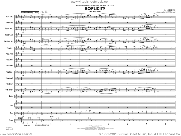 Boplicity (COMPLETE) sheet music for jazz band by Miles Davis, Gil Evans and Mike Tomaro, intermediate skill level