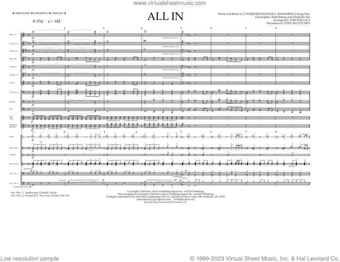 ALL IN (arr. Tom Wallace) (COMPLETE) sheet music for marching band by Tom Wallace, Chang Bin Seo, Christopher Chahn Bahng, J.y.parktheasiansoul, Ji Sung Han, KM-MARKIT and Stray Kids, intermediate skill level