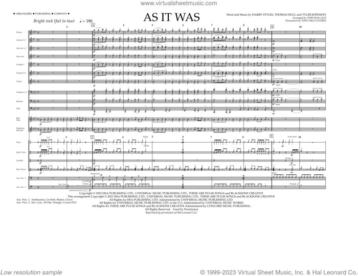 As It Was (arr. Tom Wallace) (COMPLETE) sheet music for marching band by Harry Styles, Tom Hull, Tom Wallace and Tyler Johnson, intermediate skill level